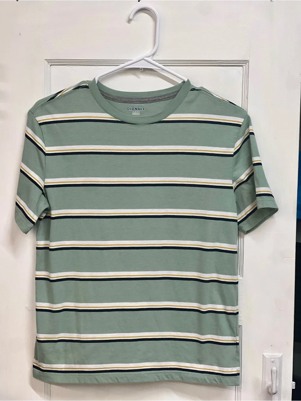 Old Navy Sage Green Short-Sleeve Striped Crew Tee